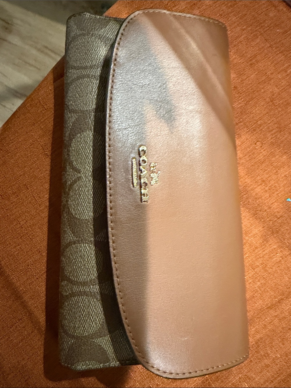 Coach Brown Signature Canvas & Leather Fold-Over Wallet with Gold Logo